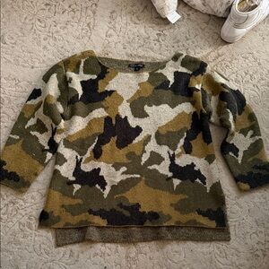 Boston Proper Olive and Black Camouflage Sweater